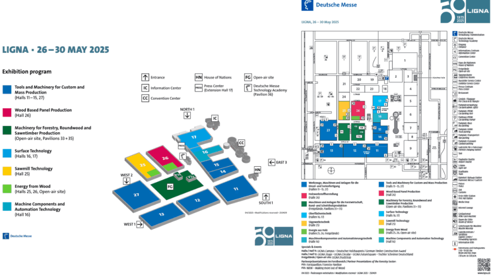 Sơ đồ triển lãm và bãi xe LIGNA Hannover 2025