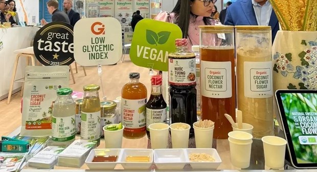 Sản phẩm nước tương, đường và giấm hoa dừa của Sokfarm Việt Nam trưng bày tại BIOFACH 2024