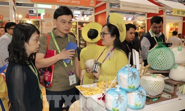 Khách quốc tế tìm hiểu trái cây đặc sản Việt Nam tại gian hàng Việt Nam, Asia Fruit Logistica 2026