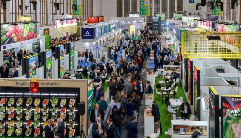 Toàn cảnh một sảnh trưng bày đông khách tại hội chợ Fruit Logistica 2026 ở Messe Berlin