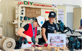 Exhibition hall with tool and hardware booths at the Vietnam Hardware & Hand Tools Expo