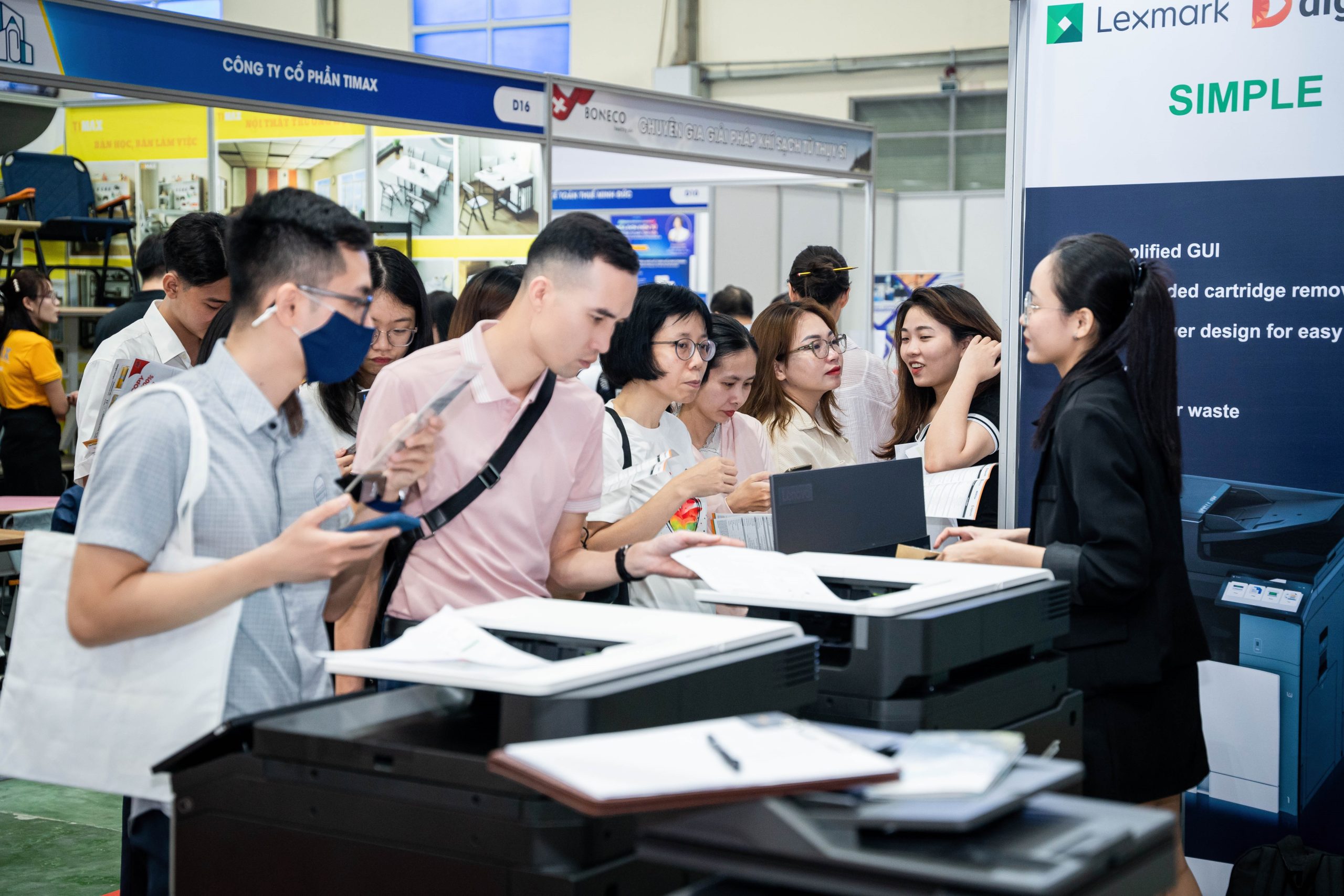 Exhibition hall at VietOffice 2026, the office solutions and stationery expo at SECC in Ho Chi Minh City