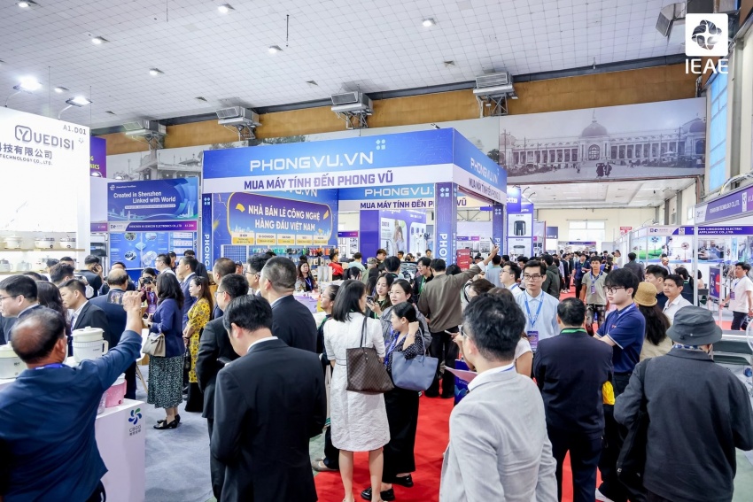 Electronics and smart appliance products on display at an IEAE exhibition in Vietnam