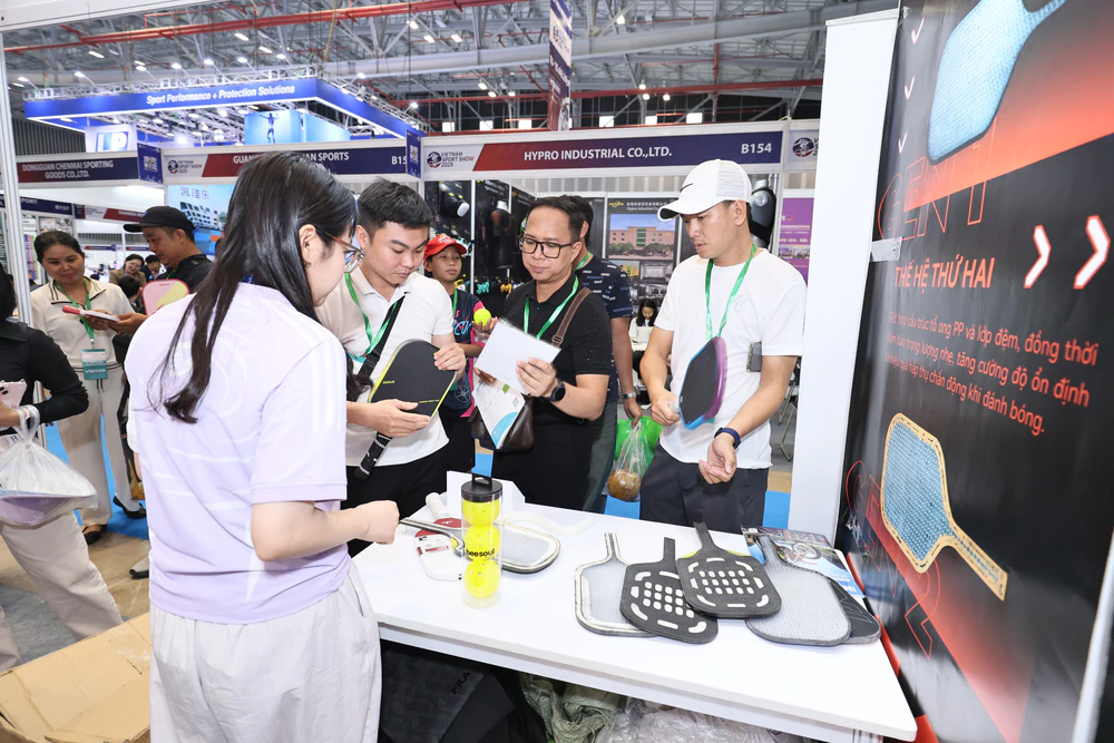 Visitors at exhibitor booths during Vietnam Sport Show 2026 at SECC, Ho Chi Minh City