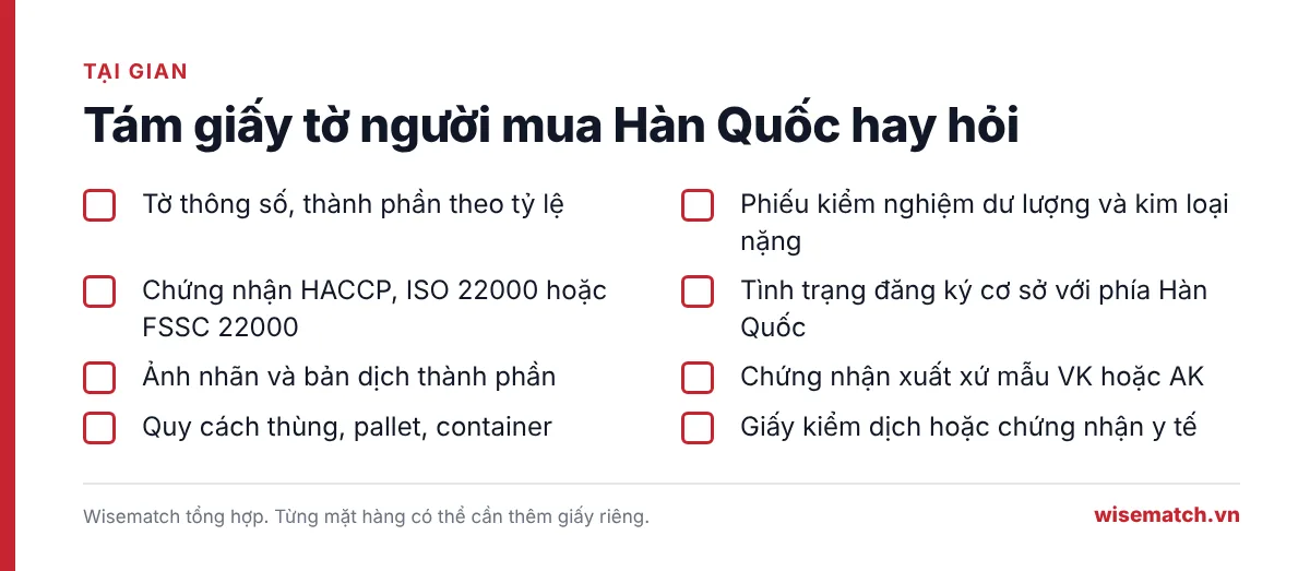 Danh sách tám giấy tờ người mua Hàn Quốc hay hỏi nhà cung cấp thực phẩm tại hội chợ