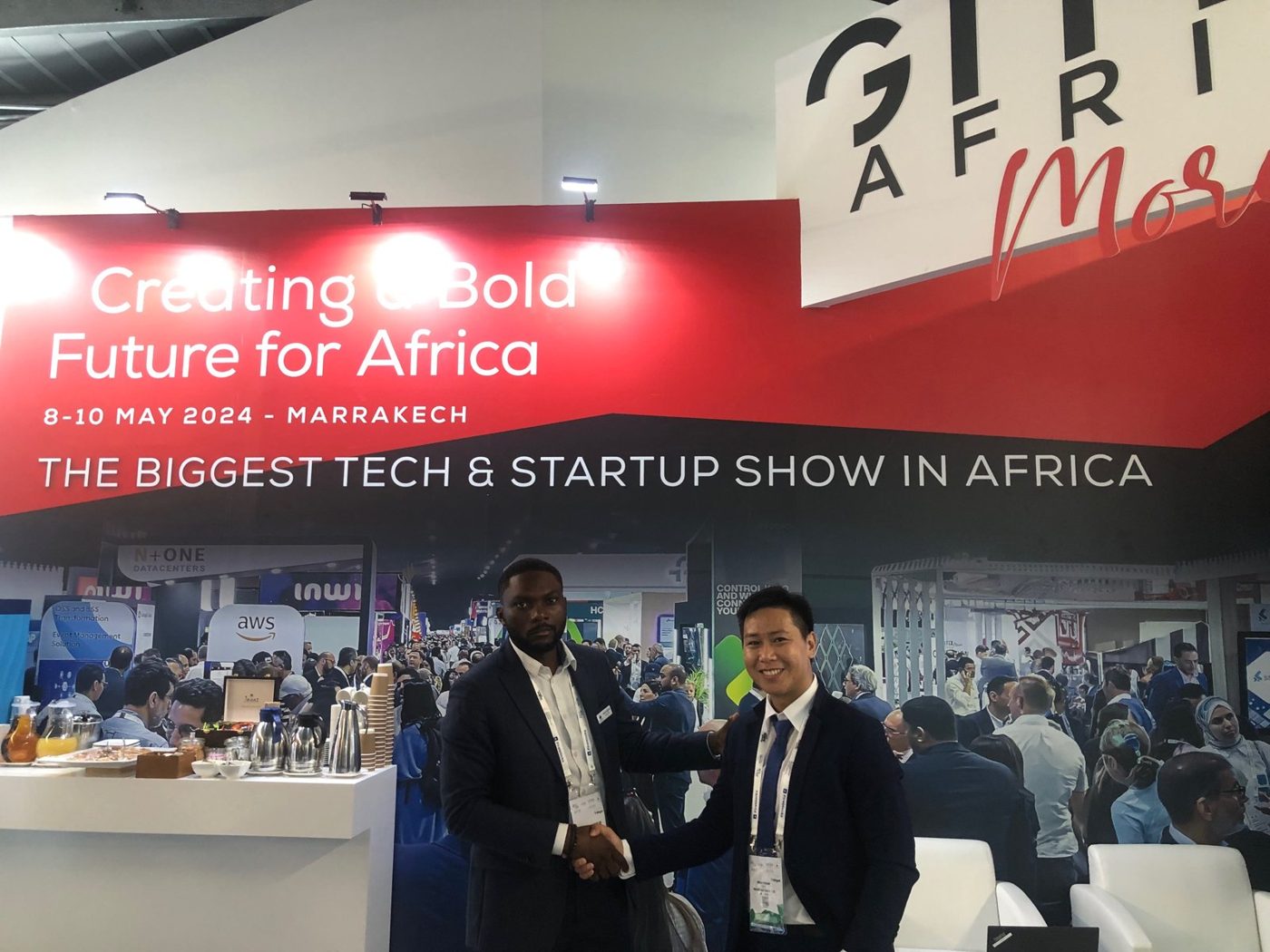Maximillien Quan Pham meeting a partner at GITEX Africa, Marrakech, May 2024